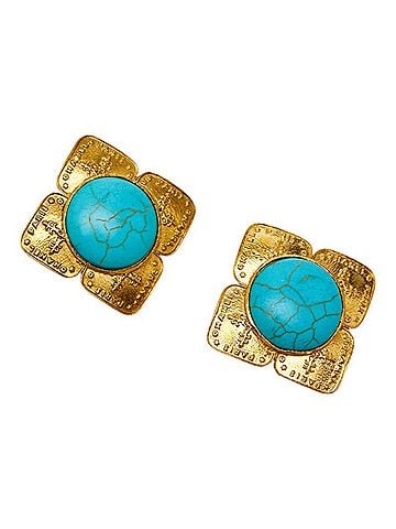 Chanel Chanel Vintage Square Motif Earrings, Gold and Blue Plated, Women's. (view 1)
