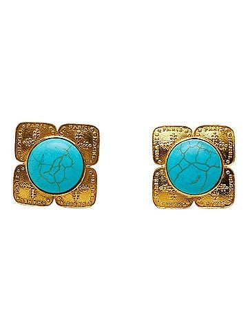 Chanel Chanel Vintage Square Motif Earrings, Gold and Blue Plated, Women's. (view 2)