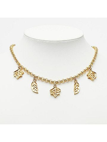 Céline Celine Leaf Motif Chain Necklace, Gold Plated, Women's (view 1)