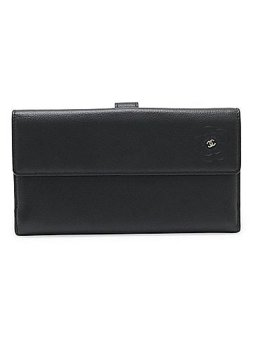 Chanel CHANEL Camellia Double Long Wallet, Leather, Black, A46509 (view 2)