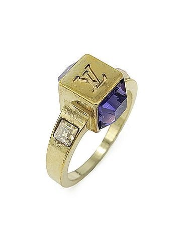 Louis Vuitton LOUIS VUITTON Louis Vuitton Monogram Bague Gamble Ring, Size M, 1 GP Crystal Gold Purple M66389 (view 2)