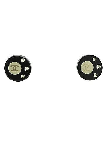 Chanel CHANEL Coco Mark Earrings, Round, Rhinestone, Plastic, Metal, Black, 08C (view 1)