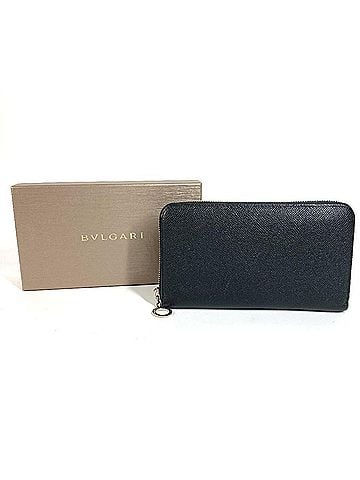 Bvlgari BVLGARI Bulgari Logo Long Wallet, Round Zipper, Leather, Men's and Women's, Black (view 2)