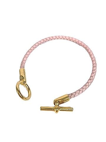 Hermès HERMES Glenan Braided Bangle Bracelet, Leather, Men's & Women's, Light Pink (view 1)