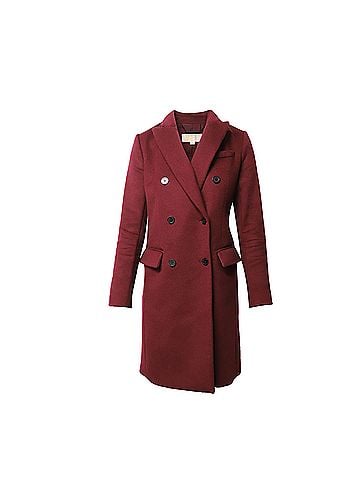 Michael Kors Michael Kors Double Breasted Felt Coat in Burgundy Wool (view 1)