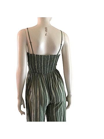 Band of Gypsies Sage Green Striped Babydoll Jumpsuit Casual Pants (view 2)