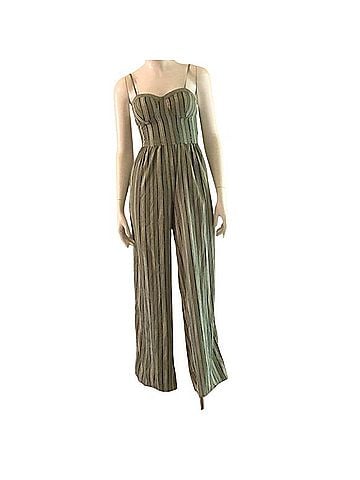 Band of Gypsies Sage Green Striped Babydoll Jumpsuit Casual Pants (view 1)