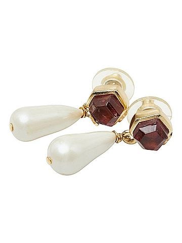 Chanel Chanel Coco Mark Stud Earrings, Swing, 01A, Gold Plated, Faux Pearl, Colored Stone, Women's, CHANEL (view 1)