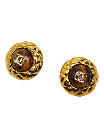 Chanel Chanel Coco Mark Earrings, Gold and Brown Plated, with Colored Stones, for Women. (view 1)
