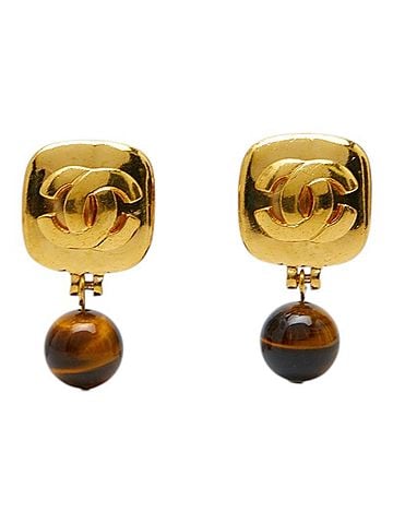 Chanel Chanel Vintage Coco Mark Earrings, Gold and Brown Plated, Tiger Eye, Women's CHANEL (view 2)