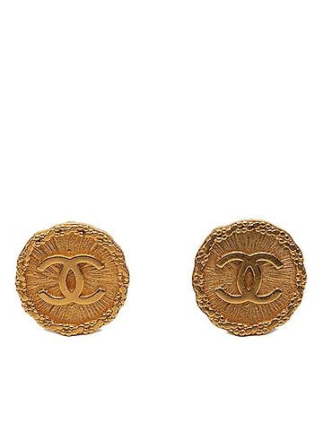 Chanel Chanel Coco Mark Vintage Round Earrings, 93A Stamp, Gold Plated, Women's CHANEL (view 1)