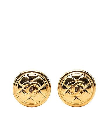 Chanel Chanel Coco Mark Matelassé Round Earrings, Gold Plated, Women's CHANEL (view 1)