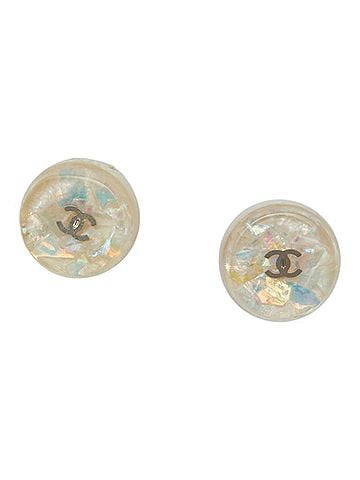 Chanel Chanel Coco Mark Round Earrings, Silver, White Metal, Resin, Women's CHANEL (view 1)