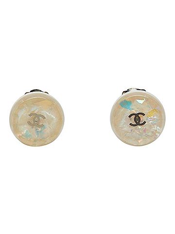 Chanel Chanel Coco Mark Round Earrings, Silver, White Metal, Resin, Women's CHANEL (view 2)