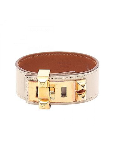 Hermès Hermes Collier de Chien 24 Bangle Accessory, Gold Plated Leather, Women's, Ivory/Gold Tone (view 1)