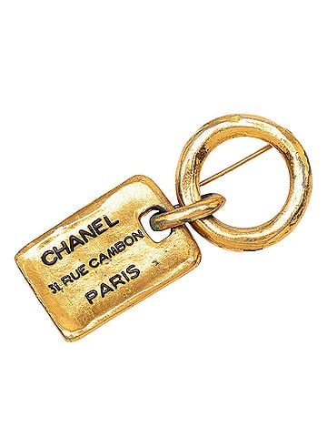 Chanel Gold Plated Rue Cambon Tag Brooch (view 1)