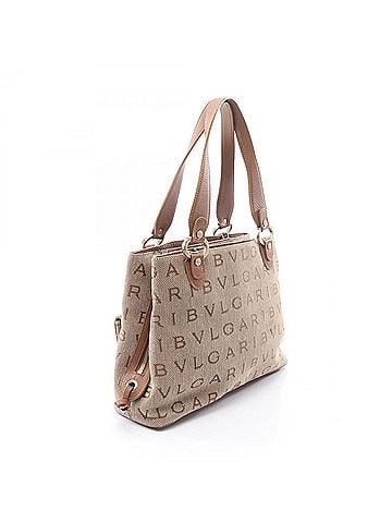 Bvlgari Bulgari BVLGARI Logomania Maxi Letter Handbag, Canvas and Leather, Women's, Beige/Brown (view 2)
