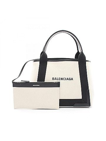 Balenciaga Balenciaga NAVY CABAS S Navy Cabas Tote Bag Handbag Canvas Leather Women's White/Black 339933 (view 1)