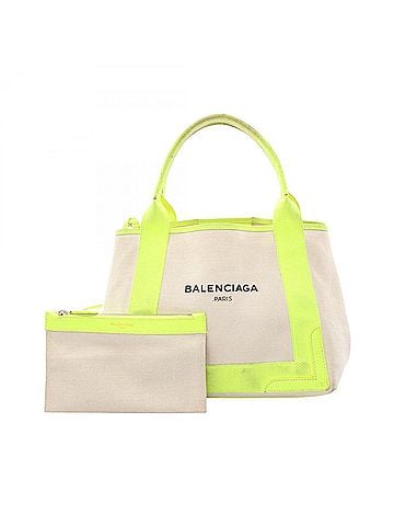Balenciaga Balenciaga Navy Cabas S Tote Bag Handbag Canvas Leather Women's White/Yellow 339933 (view 1)