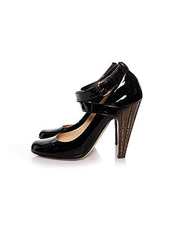 Giuseppe Zanotti Giuseppe Zanotti, Black patent leather pumps with bronze colored heel in size 39. (view 2)