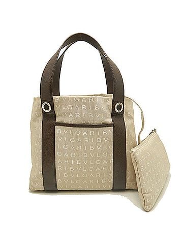 Bvlgari BVLGARI Logomania 22279 Tote Bag, Canvas x Leather, Beige/Brown, Women's, Item No. 253870 (view 2)