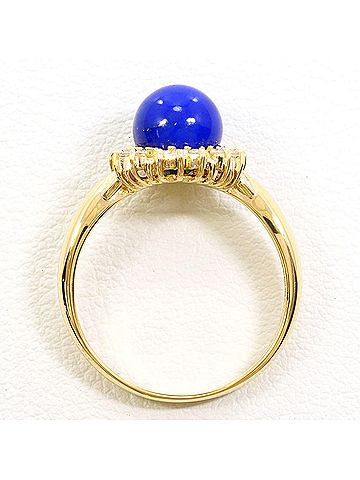 Unbranded 18K (18-karat) Yellow Gold Ring with Lapis Lazuli and Diamond (0.17ct), Total Weight 2.8g, Jewelry (view 2)