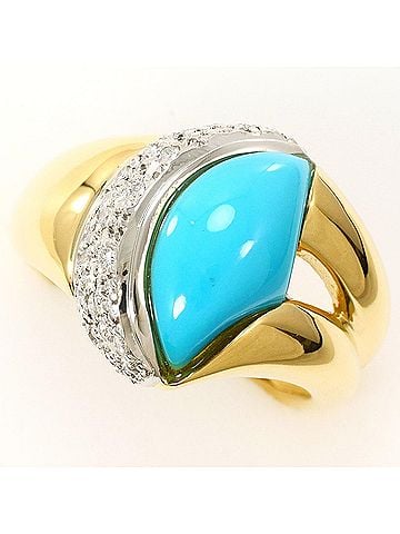 Unbranded PT900 Platinum 18K Yellow Gold Ring with Turquoise and Diamond (0.12ct), Total Weight 8.4g. (view 1)