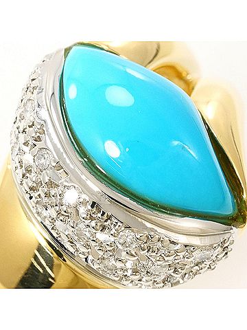 Unbranded PT900 Platinum 18K Yellow Gold Ring with Turquoise and Diamond (0.12ct), Total Weight 8.4g. (view 2)