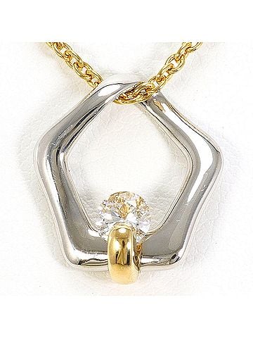 Unbranded PT900 Platinum 18K Yellow Gold Necklace with 0.318ct Diamond (SI1 clarity, certified), Total Weight 7.9g, 45cm Length, Jewelry (view 1)