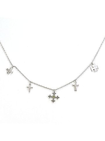 Unbranded 18K (18-karat white gold) necklace with green diamond (no carat markings), total weight 2.5g, 40cm length, jewelry. (view 1)