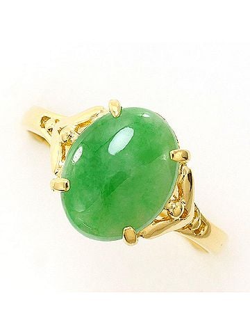 Unbranded 18K (18-karat) Yellow Gold Ring with Jadeite, Total Weight 2.9g, Jewelry (view 1)
