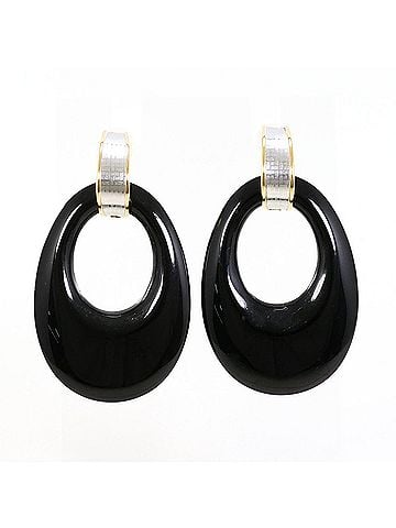 Unbranded PT900 Platinum 18K Yellow Gold Earrings with Onyx, Total Weight 10.9g, Jewelry (view 1)