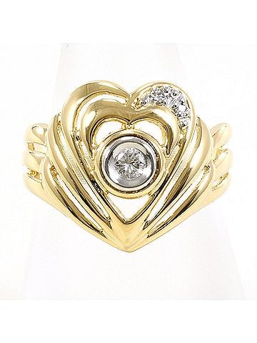 Unbranded PT900 Platinum 18K Yellow Gold Ring with Diamonds (0.08ct and 0.01ct), Total Weight 3.7g, Jewelry (view 1)