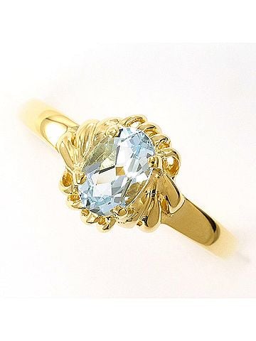 Unbranded 18K (18-karat) Yellow Gold Ring with Aquamarine, Total Weight 1.6g, Jewelry (view 1)