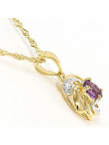 Unbranded 18K (18-karat) Yellow Gold Necklace with Amethyst and Diamond (carat mark not specified), Total Weight 1.3g, 40cm, Jewelry (view 2)