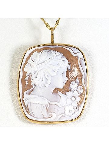 Unbranded 18K Yellow Gold Necklace Brooch with Shell Cameo, Approx. 42cm, Total Weight 8.3g, Jewelry (view 1)