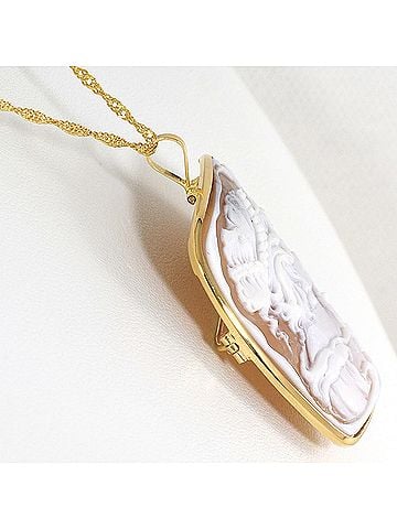 Unbranded 18K Yellow Gold Necklace Brooch with Shell Cameo, Approx. 42cm, Total Weight 8.3g, Jewelry (view 2)