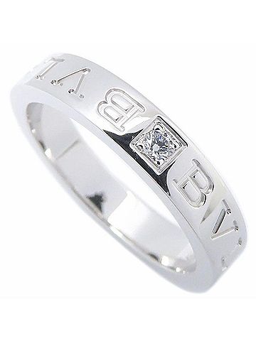 Bvlgari BVLGARI Bulgari Double Logo Ring, 1P Diamond, 18K White Gold, Men's, 295540 (view 2)