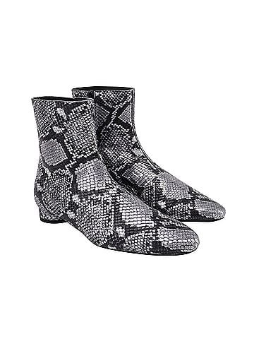 Balenciaga Balenciaga Oval Block-Heel Snakeskin-Embossed Ankle Boots in Silver Leather  (view 2)