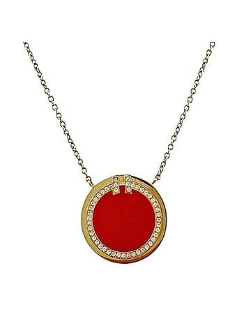 Tiffany & Co. Tiffany & Co. T-Circle Pendant Necklace, 18K Yellow Gold, Carnelian, Diamond, Women's. (view 1)