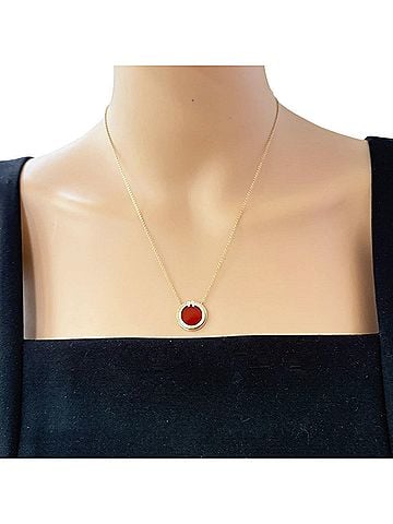 Tiffany & Co. Tiffany & Co. T-Circle Pendant Necklace, 18K Yellow Gold, Carnelian, Diamond, Women's. (view 2)