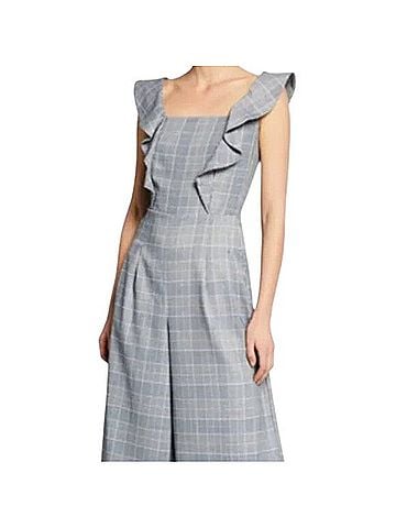 Neiman Marcus Marled Reunited clothing Cropped Wide-Leg Plaid Ruffle Jumpsuit Jumpsuit (view 2)