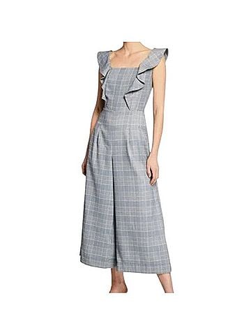 Neiman Marcus Marled Reunited clothing Cropped Wide-Leg Plaid Ruffle Jumpsuit Jumpsuit (view 1)