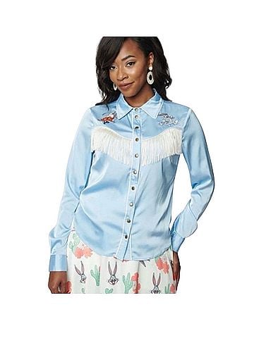 Unique Vintage Unique Vintage X Looney Tunes Satin Snap Western Shirt  Long Sleeve Top (view 1)