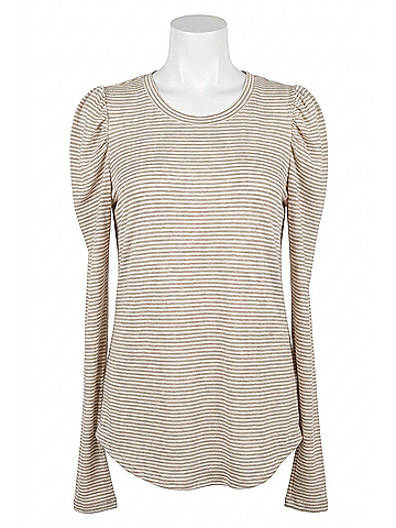 Fifteen Twenty Women's Shirred Sleeve Stripe Top in Grey (view 1)
