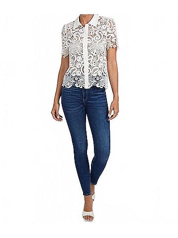 Love Token Ainsley Short Sleeve Lace Blouse in White (view 2)