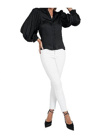 Love Token Lizzie Pleated Sleeve Blouse in Black (view 2)