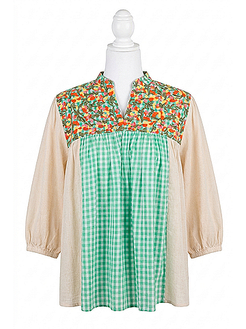 Layers Clothing Floral Gingham Embroidered Top in Green Multi (view 1)