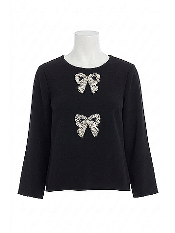 Sugarlips Kaida Bow Lumie Long Sleeve Top in Black (view 1)