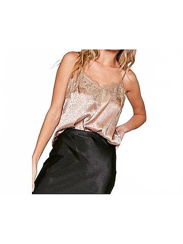 Vine & Love Leopard Jacquard Lace Trim Cami Top in Taupe (view 2)